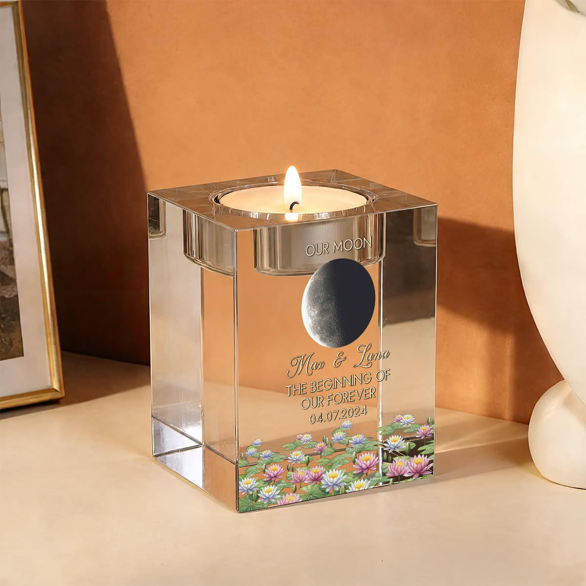 Moon Phase The Beginning Of Our Forever Personalized Crystal Candle Holder