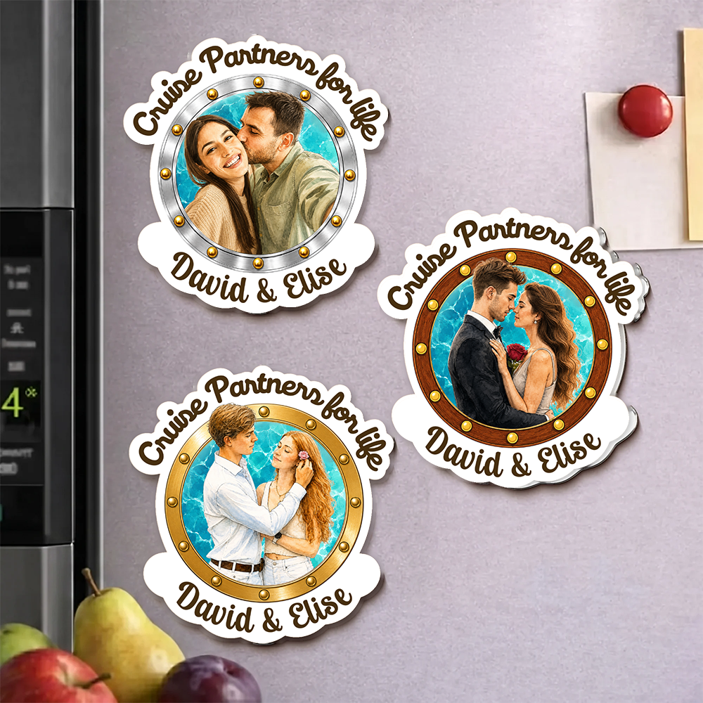 Cruise Partners For Life Custom Couple Photo Watercolor - Personalized Magnet