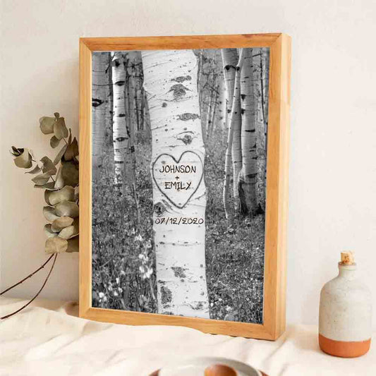 Couple Names Tree Carving - Personalized Canvas Prints - Gift For Her/Him, Wife/Husband, Girlfriend/Boyfriend on Anniversary, Valentine's Day