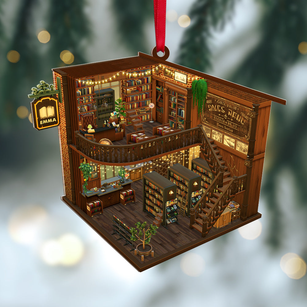 Personalized Bookstore Book Lover Ornament, Christmas Tree Decor