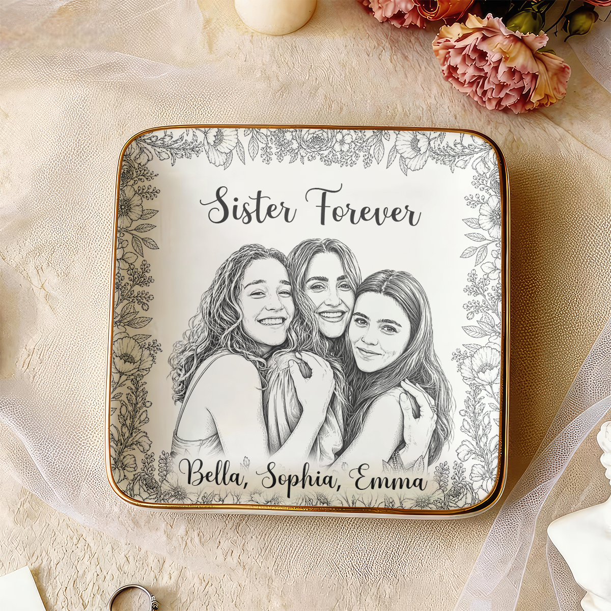 Custom Photo Ring Dish Gift For Friends, Soul Sisters - Personalized Photo Jewelry Dish