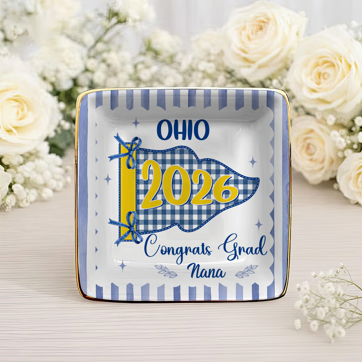 Custom School Pennant Flag Ring Dish - Jewelry Dish
