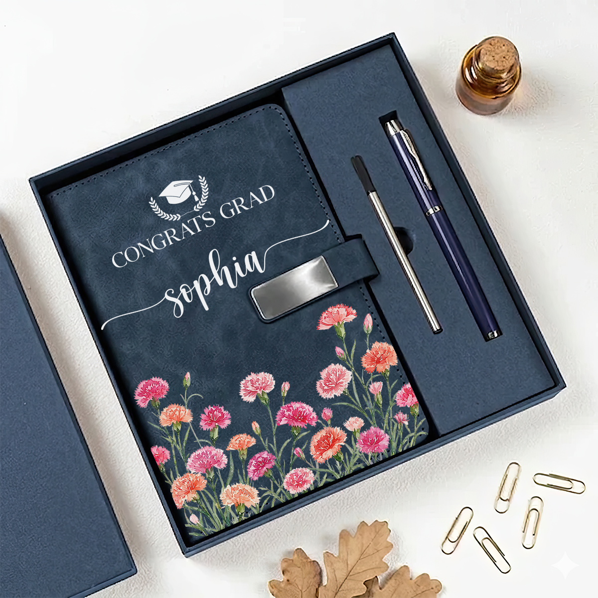 Graduation Birth Flower & Name Personalized Notebook Set