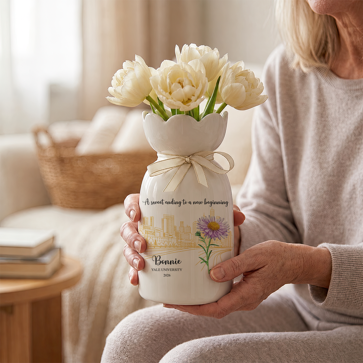 A Sweet Ending To A New Beginning Ribbon Tie Flower Vase
