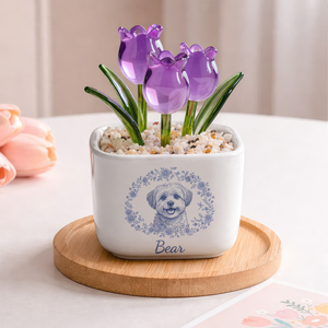 Pencil Sketch Pet Personalized Glass Everlasting Tulips