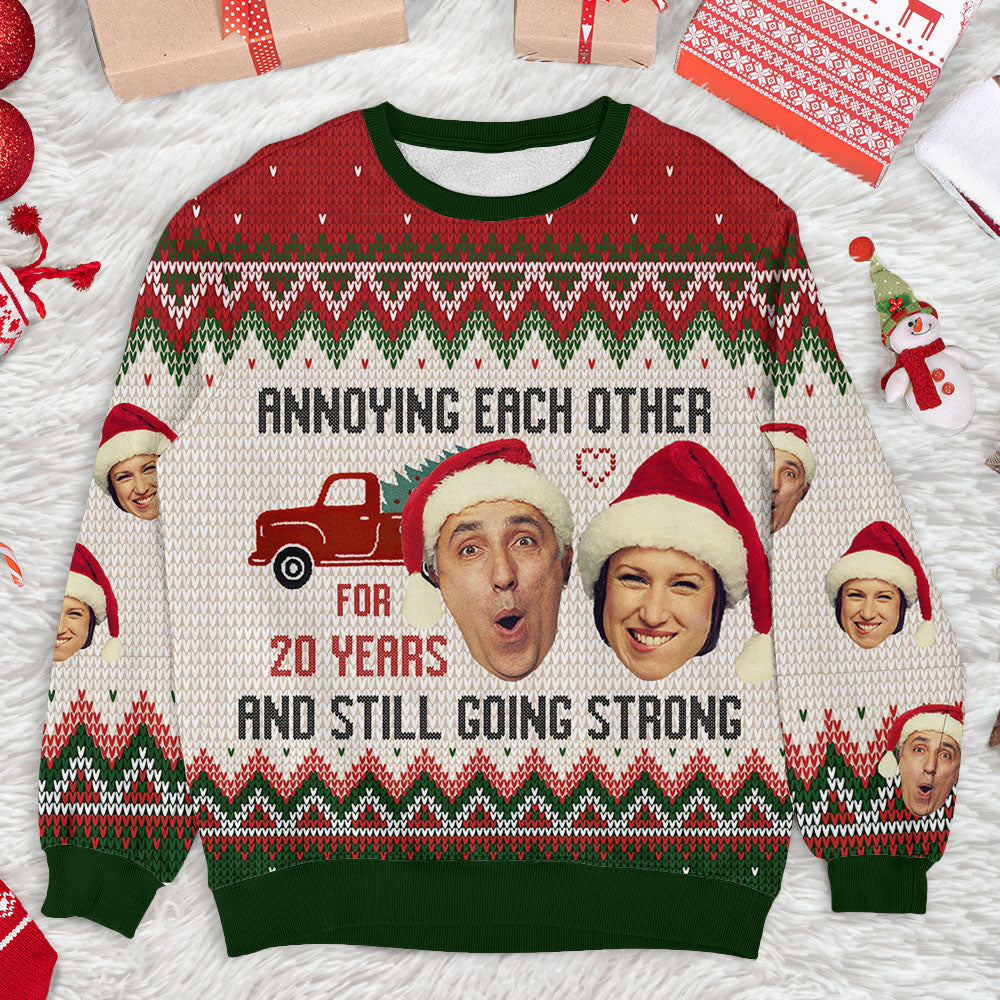 Annoying Each Other Custom Couple Face Ugly Christmas Sweatshirt Gift For Lovers, All-Over-Print Sweatshirt