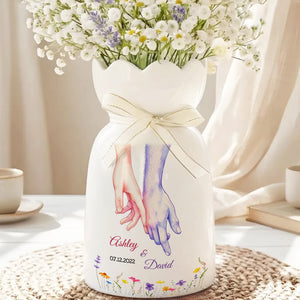 Couple Hands Art - Personalized Custom Ribbon Tie Flower Vase