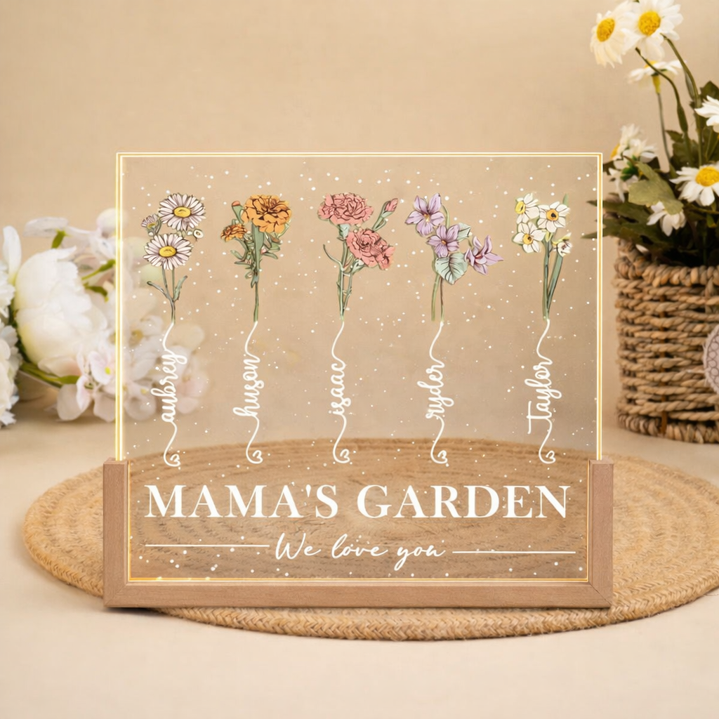 Personalized Grandmas Garden Birth Month Flower LED Night Light, Moms Garden Flower Light Up Sign, Mothers Day Gift for Grandma Mom Mama