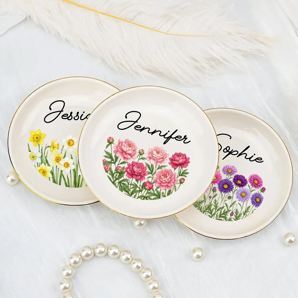 Bestie Birth Month Flower - Personalized Jewelry Plate - Birthday Gift For Bestie, Friends, Soul Sister