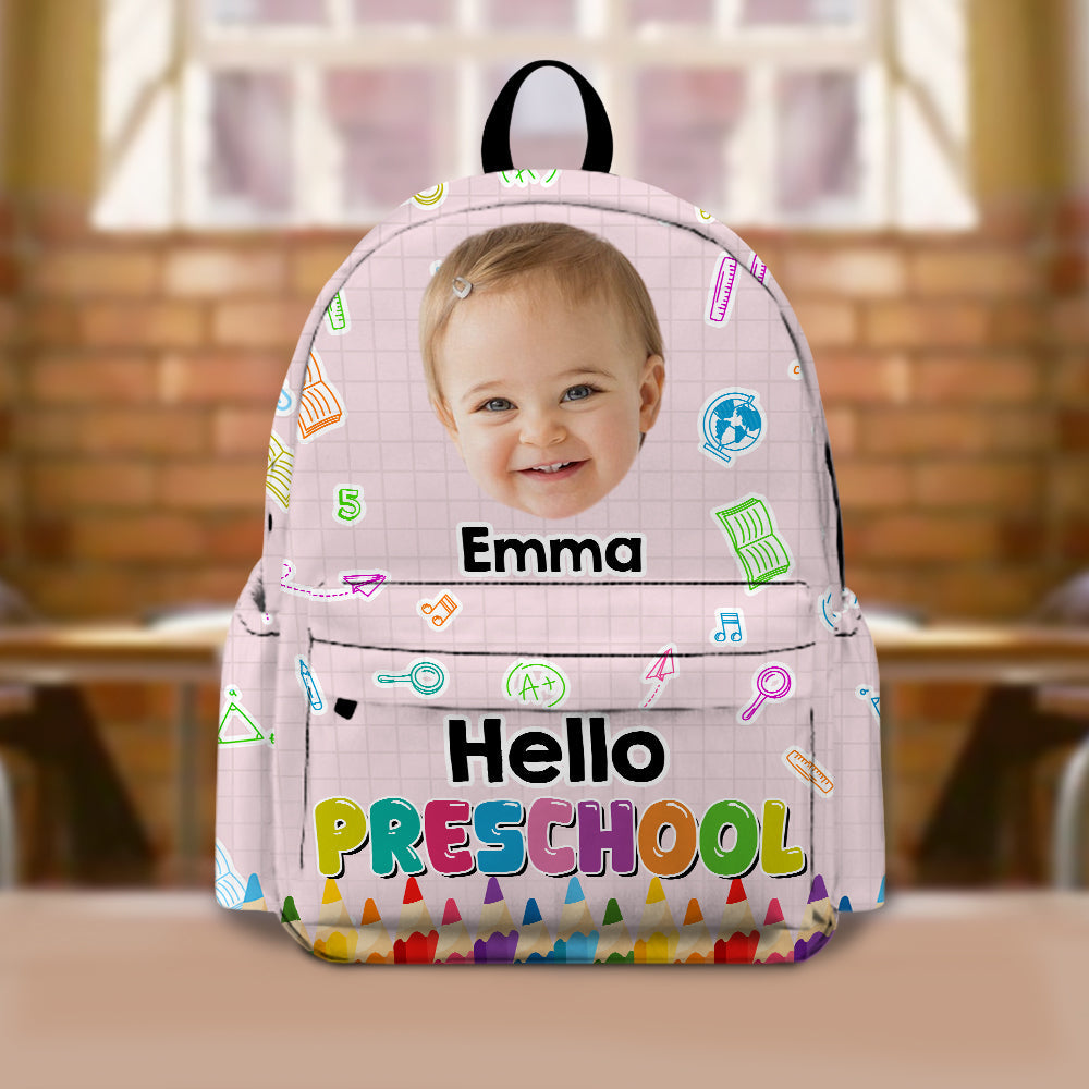 Custom Cute Kid Photo Hello School Backpack Back To School Gift
