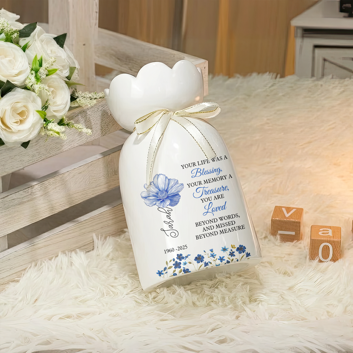 Life Was A Blessing Personalized Ribbon Tie Flower Vase