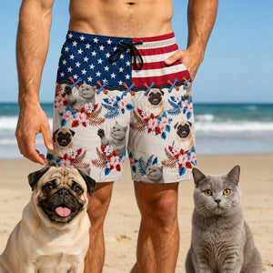 Custom Photo Enjoy Summer - Dog & Cat Personalized Custom Tropical Hawaiian Aloha Men Beach Shorts