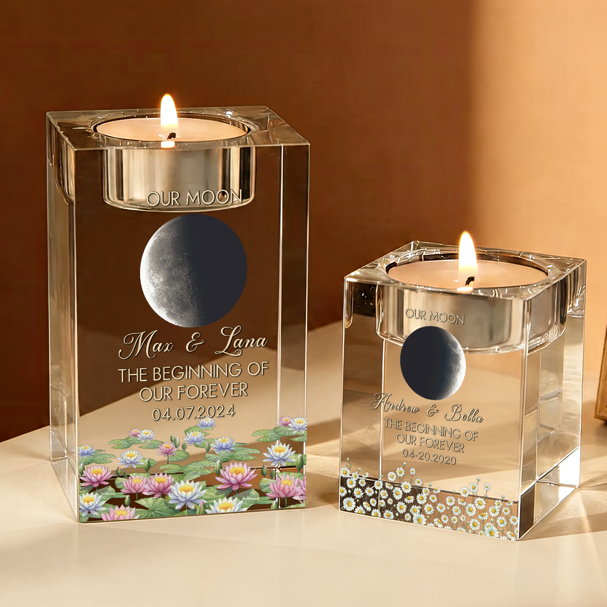 Moon Phase The Beginning Of Our Forever Personalized Crystal Candle Holder