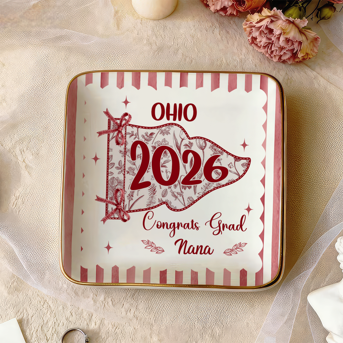 Custom School Pennant Flag Ring Dish - Jewelry Dish