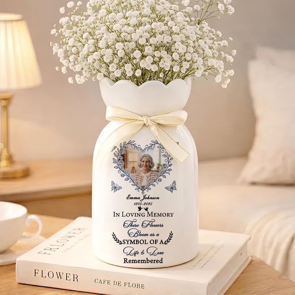 Flowers Bloom Memory Personalized Ribbon Tie Flower Vase