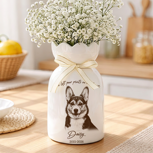 Custom Photo Pencil Sketch Memorial Family Dog Cat Portrait - Personalized Custom Ribbon Tie Flower Vase