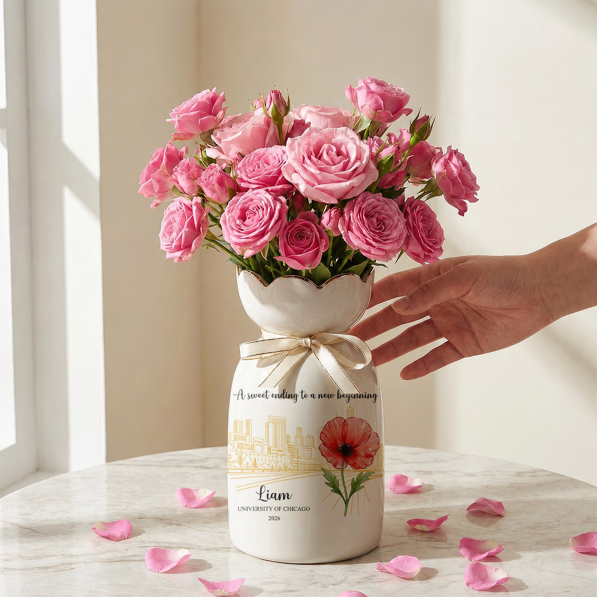 A Sweet Ending To A New Beginning Ribbon Tie Flower Vase