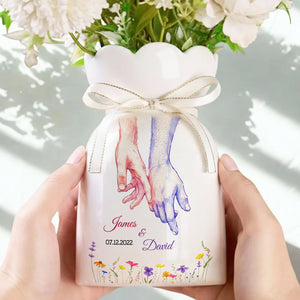 Couple Hands Art - Personalized Custom Ribbon Tie Flower Vase