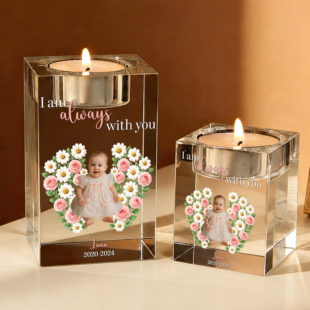 In Loving Memory Baby Loss - Personalized Crystal Candle Holder