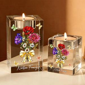 Custom Birth Flowers Art Grandma Garden - Personalized Crystal Candle Holder