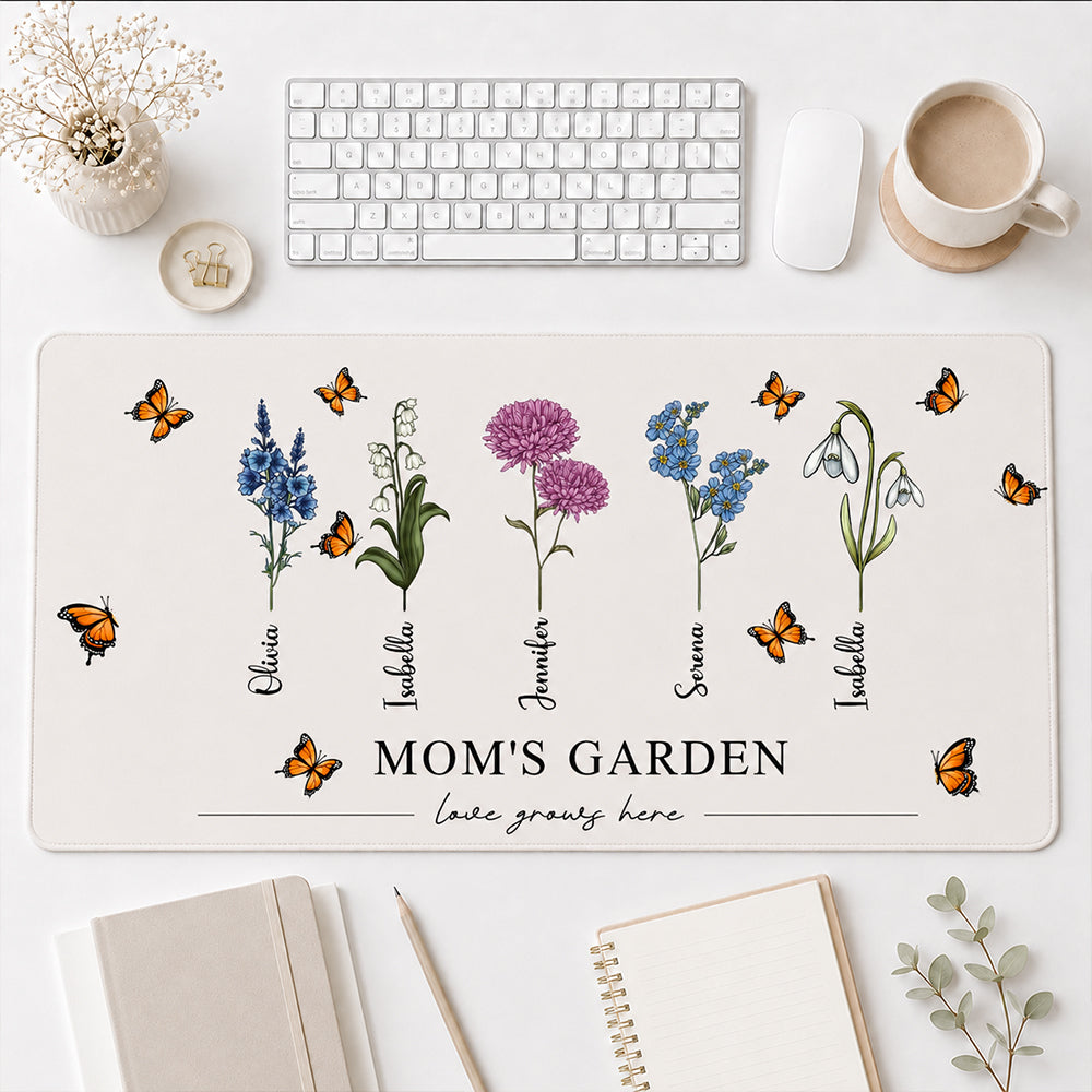Grandma's Garden Birth Flowers - Personalized Leather Desk Mat