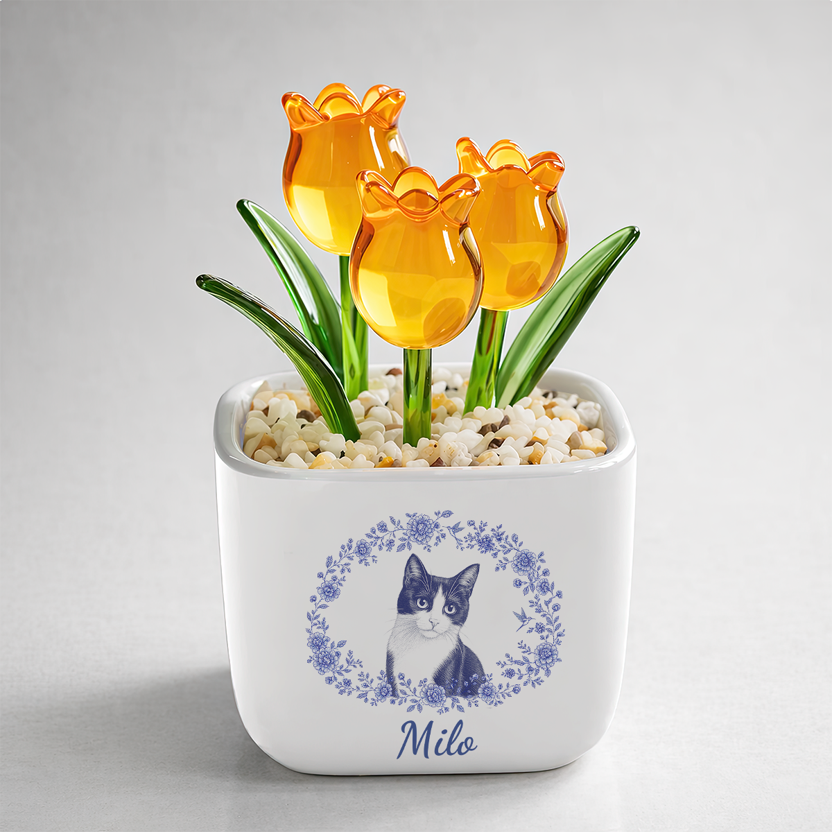 Pencil Sketch Pet Personalized Glass Everlasting Tulips