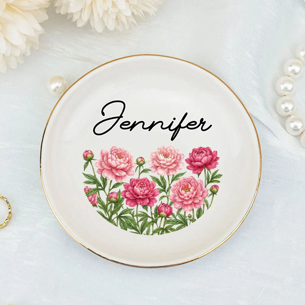Bestie Birth Month Flower - Personalized Jewelry Plate - Birthday Gift For Bestie, Friends, Soul Sister