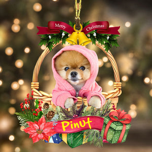 Merry Christmas Cute Pet Photo - Custom Photo And Name, Personalized Acrylic Ornament - Gift For Pet Lover