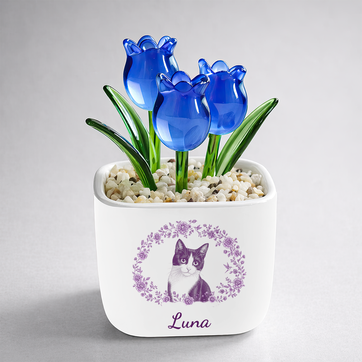 Pencil Sketch Pet Personalized Glass Everlasting Tulips