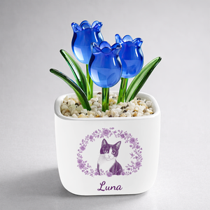 Pencil Sketch Pet Personalized Glass Everlasting Tulips