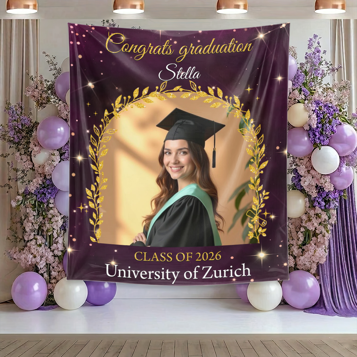 Glitter Class Of 2026 Personalized Graduation Backdrop