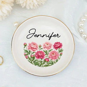 Bestie Birth Month Flower - Personalized Jewelry Plate - Birthday Gift For Bestie, Friends, Soul Sister