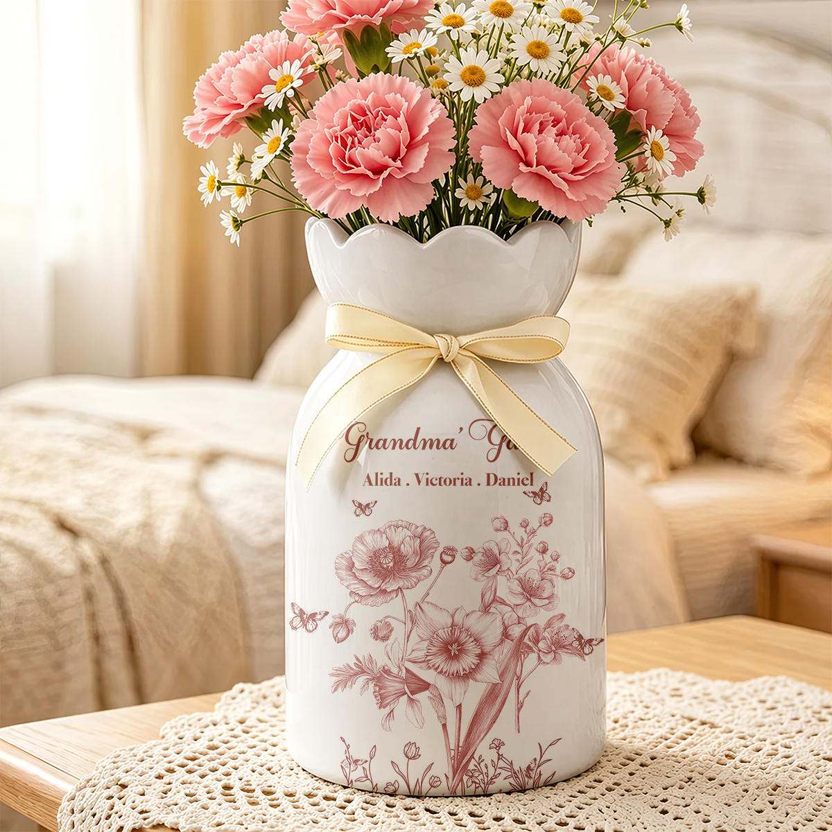 Grandma's Garden Personalized Ribbon Tie Flower Vase