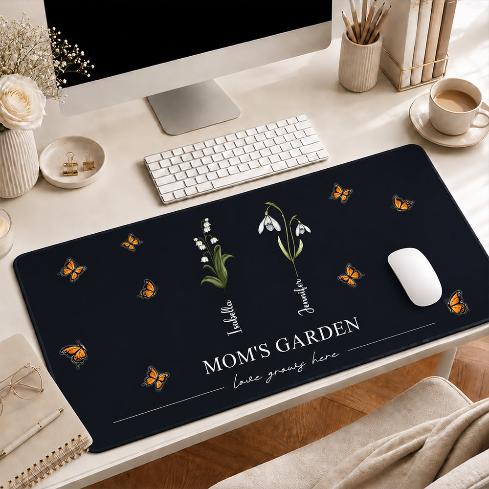 Grandma's Garden Birth Flowers - Personalized Leather Desk Mat