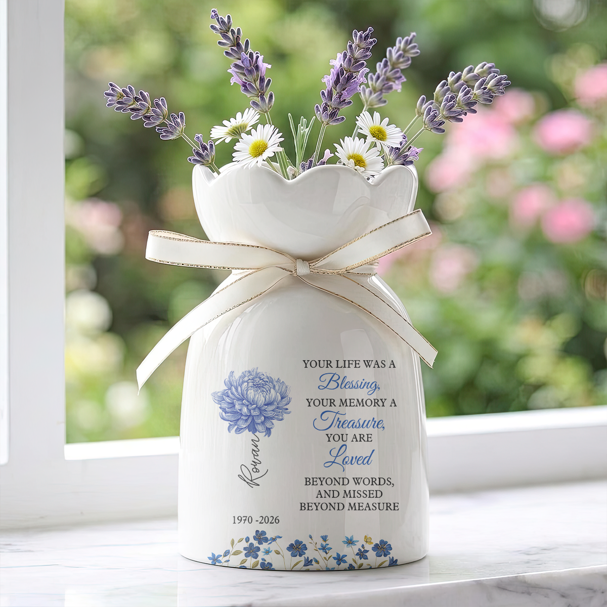 Life Was A Blessing Personalized Ribbon Tie Flower Vase