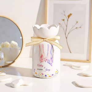 Couple Hands Art - Personalized Custom Ribbon Tie Flower Vase