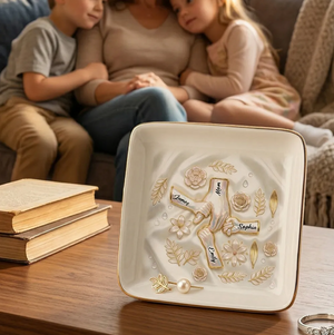 Kids Holding Mom Grandma Hand 2D Printed - Personalized Jewelry Dish