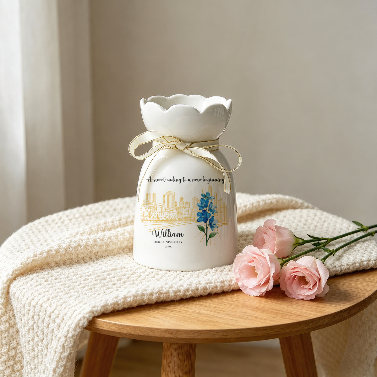 A Sweet Ending To A New Beginning Ribbon Tie Flower Vase