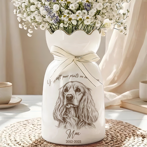 Custom Photo Pencil Sketch Memorial Family Dog Cat Portrait - Personalized Custom Ribbon Tie Flower Vase