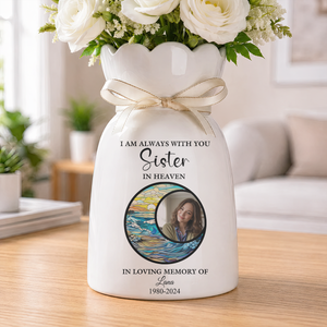 Loved One In Heaven Memorial Gift - Personalized Ribbon Tie Flower Vase