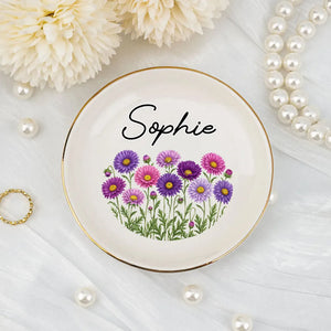 Bestie Birth Month Flower - Personalized Jewelry Plate - Birthday Gift For Bestie, Friends, Soul Sister