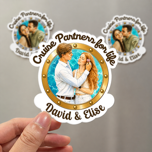 Cruise Partners For Life Custom Couple Photo Watercolor - Personalized Magnet