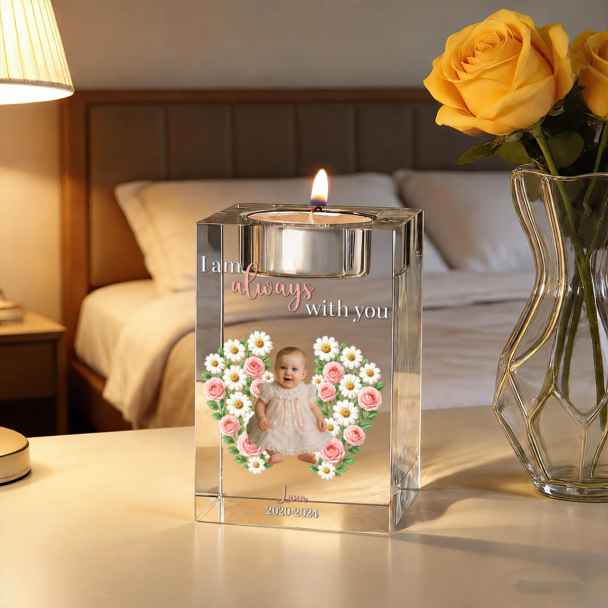In Loving Memory Baby Loss - Personalized Crystal Candle Holder