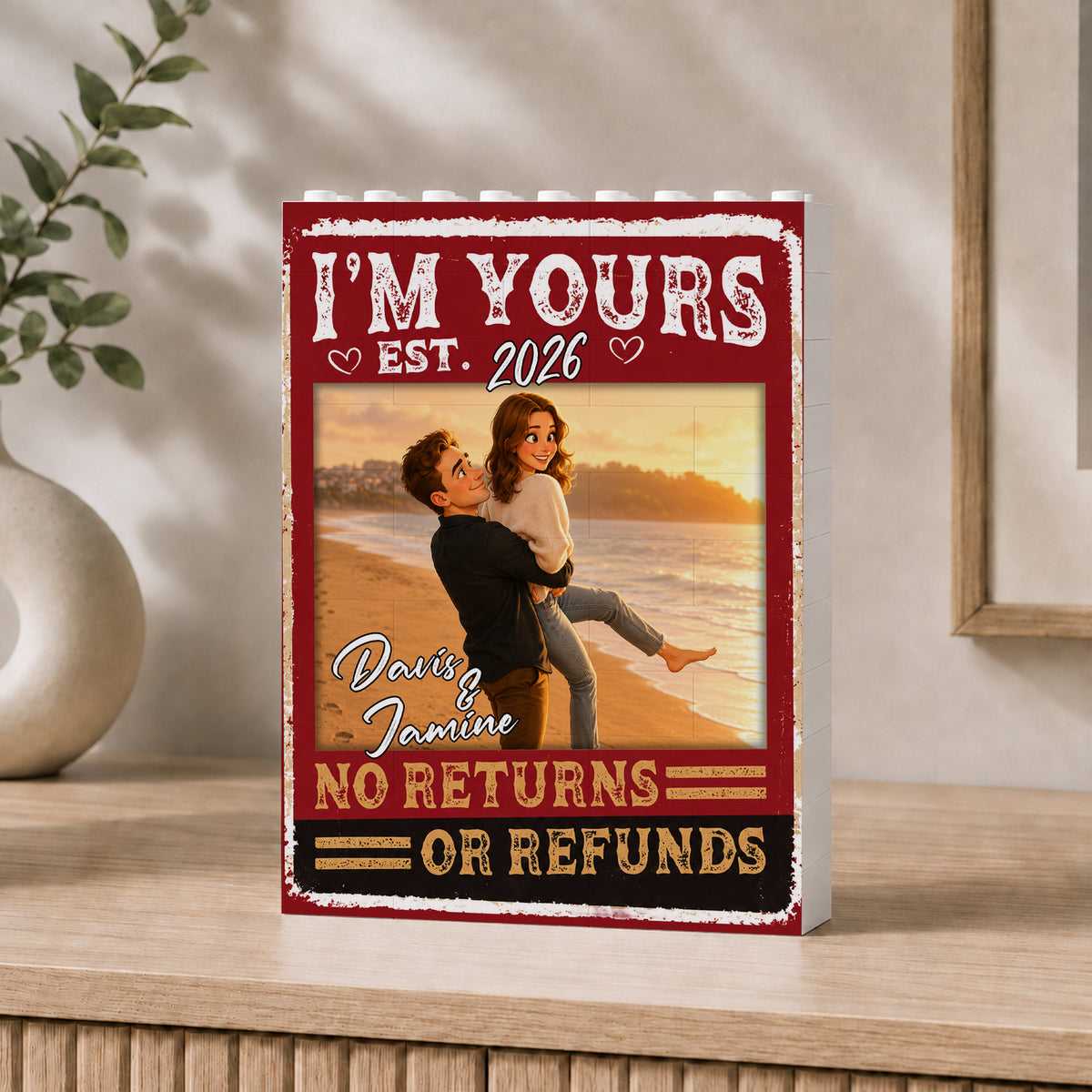 Custom Photo Caricature I'm Yours No Returns Or Refunds Couple - Personalized Building Brick Blocks