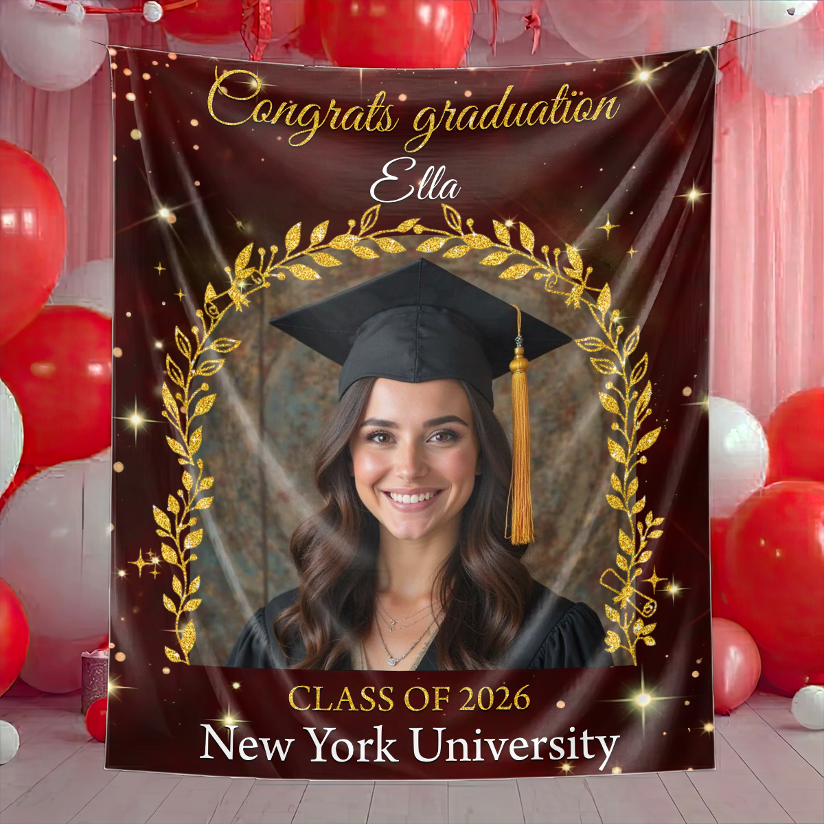 Glitter Class Of 2026 Personalized Graduation Backdrop