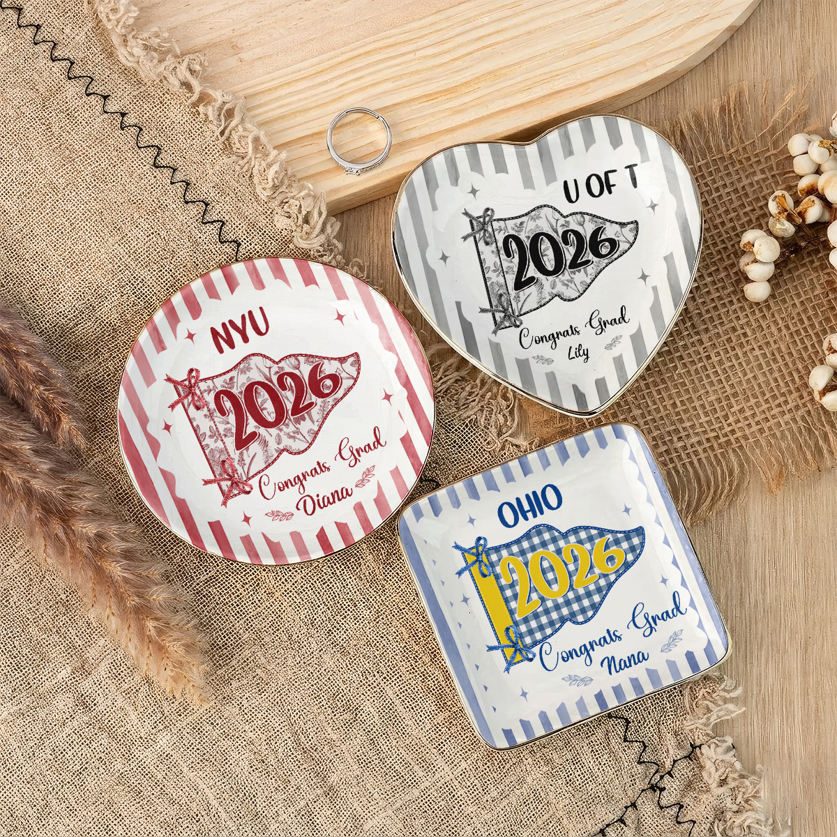 Custom School Pennant Flag Ring Dish - Jewelry Dish