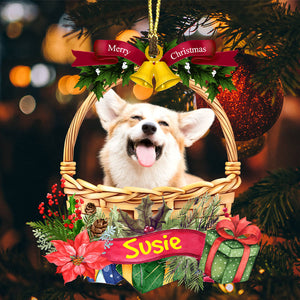 Merry Christmas Cute Pet Photo - Custom Photo And Name, Personalized Acrylic Ornament - Gift For Pet Lover