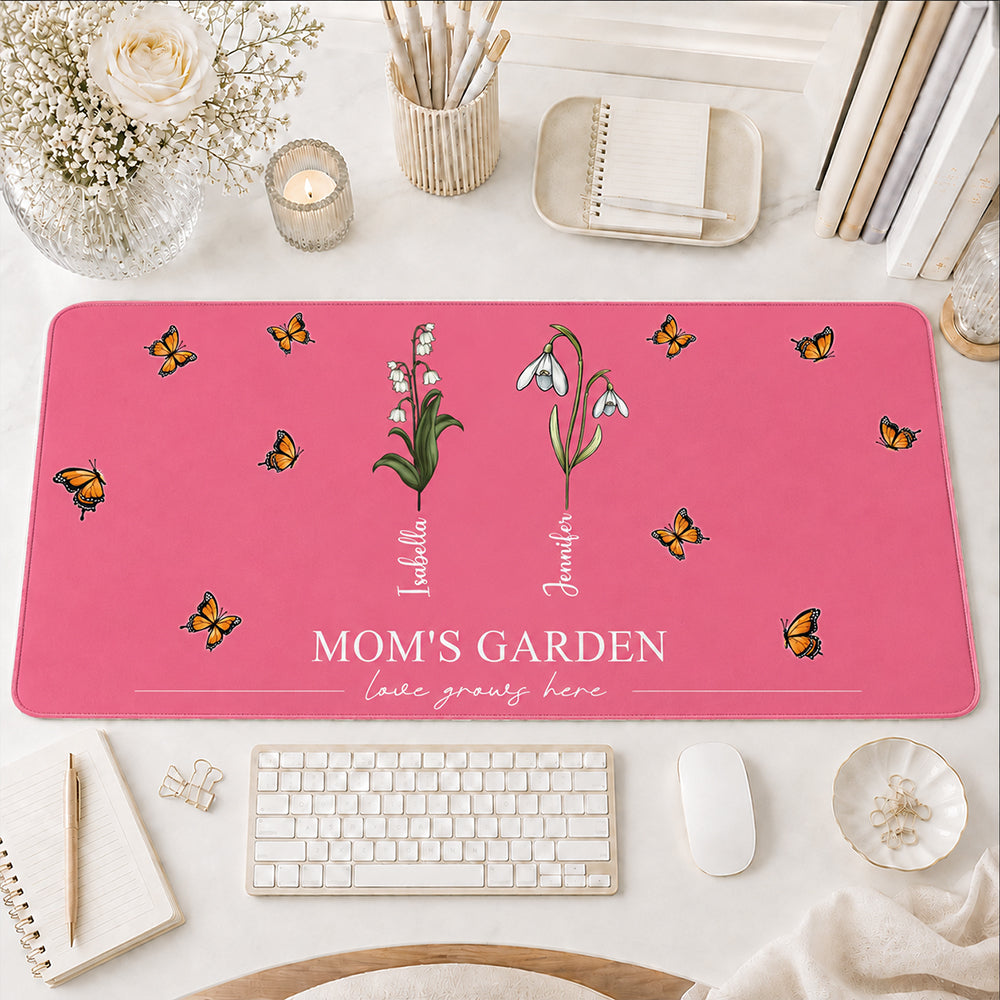 Grandma's Garden Birth Flowers - Personalized Leather Desk Mat