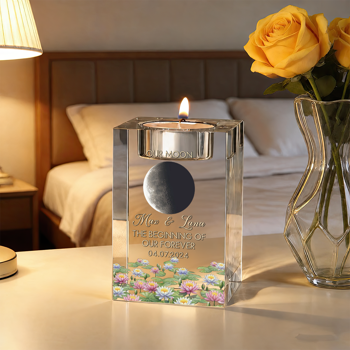 Moon Phase The Beginning Of Our Forever Personalized Crystal Candle Holder