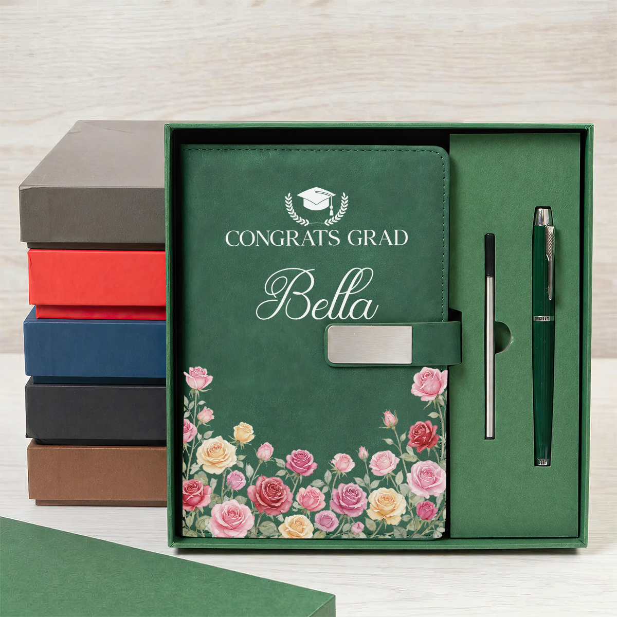 Graduation Birth Flower & Name Personalized Notebook Set